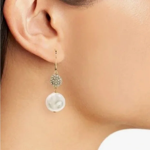 Anne Klein Women's Crystal and Pearl Double Drop Earrings - Picture 3 of 4